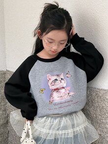 DAZY Tween Girl) Casual Colorblock Long Sleeve Sweatshirt Top Stylish Autumn Winter - Grey - View 4