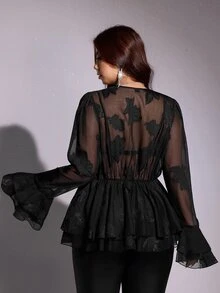 Viva Relle Plus Size Long Sleeve Vintage Hong Kong Style Elegant Leopard Print Blouse - Black - View 6