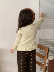 DAZY Infant Girls Round Neck Long Sleeve Casual Top - Beige - View 5