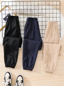 SHEIN 3 piezas de pantalones de chándal para niños preadolescentes - Multicolor - Ver 4