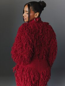 NYA SZN Knit Top Long Sleeve Sweater Fringe Holiday Festival Special Occasion Everyday Casual Work Concert Going Out Club Cozy Chic Cute Party Red Fall Winter - Red - View 2
