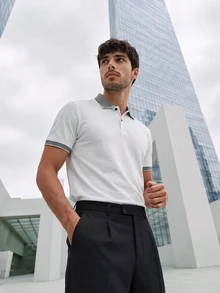 TekDrob Anti-Odor Modal Slim Polo With Jacquard Contrast Details - White - View 1