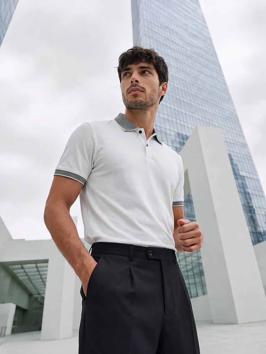 TekDrob Anti-Odor Modal Slim Polo With Jacquard Contrast Details - White - View 1