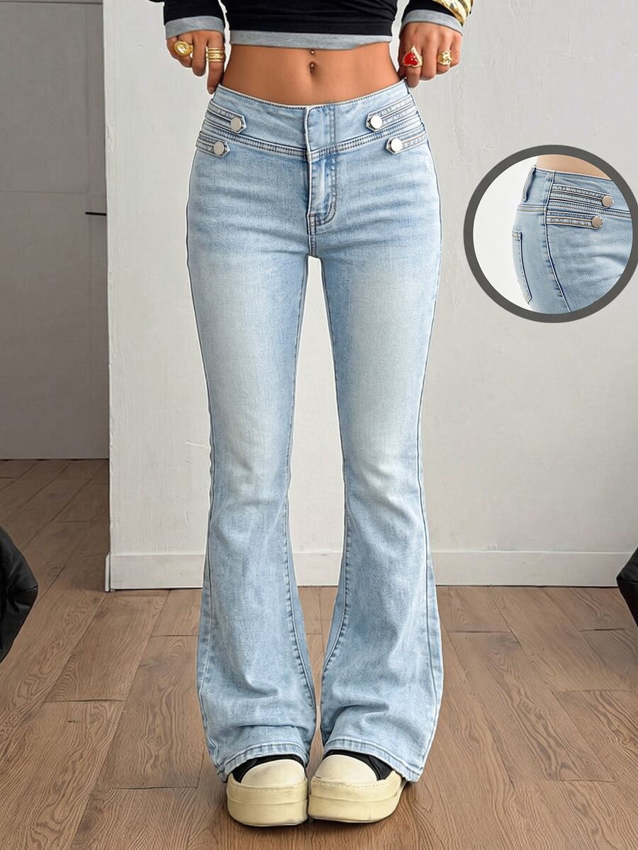 Muchica Women's Button Casual Daily Wear Denim Jeans - Medium Wash - View 1