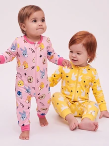 LOONEY TUNES X SHEIN قطعتان من ملابس الجمبري للبنات الرضع - متعدد الألوان - مشاهدة 4