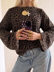 SHEIN EZwear Plus Size Women's Leopard Print Casual Daily T-Shirt - Multicolor - View 7