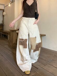 Dazy Tall Women's Printed Loose Casual Denim Jeans For Girls - White - View 10
