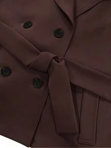 Franclia 女款秋冬基礎款鈕扣裝飾收腰長袖風衣外套 - 咖啡棕 - 查看 4