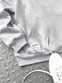 SHEIN Teen Boys Autumn Streetwear Graduation Minimalist Pullover Winter Sweatshirt,Casual College Style Comfortable Soft Fabric Basic Hooded Sweatshirt - Light Grey - View 8