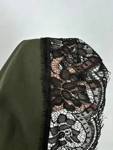 Celisse Blus Wanita Model Longgar Awal Musim Gugur Terbaru dengan Hem Asimetris dan Hiasan Renda Lengan Panjang - Hijau - View 8