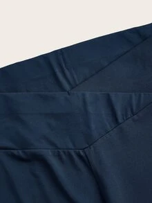 SHEIN PETITE CURVE 大尺碼小個女款高腰交叉設計喇叭褲，適合穿著 - 寶藍色 - 查看 3