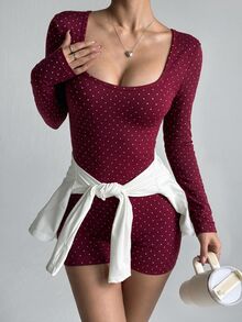 Slayform Women's Polka Dot Backless Casual Daily Outdoor Sports Romper - Burgundy - View 6