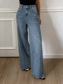 Livesso Tall Women's Casual Daily Denim Jeans With Pockets And Buttons - Blue - View 5