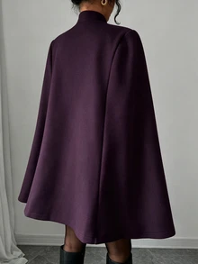 Selianne 女款披風大衣 A字版型 立領 三枚盤扣 側開衩袖口 優雅深紫色 女裝萬聖節服裝 - 紫色 - 查看 2