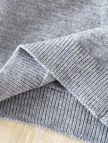 Young Boy Two Tone Raglan Sleeve Half Button Placket Hooded Sweater - Grey - View 5