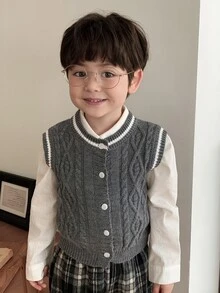 DAZY Infant Boys Casual Contrast Color Autumn/Winter Layering Korean Style Solid Color Cardigan - Grey - View 7