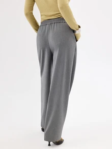 KÆRIA Hus Relaxed Wide Leg Trousers - Heritage Wool Suiting - Grey Marle - Elastic Waist, Pleated, Workwear - Grey - View 2