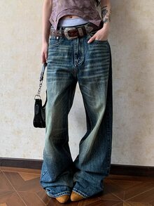 Dazy Tall Women's Loose Straight Leg Street Casual Denim Jeans - Medium Wash - View 3