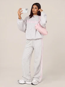 SHEIN BAE Women's Letter Print Casual Daily Long Sleeve Sports Sweatshirt - Light Grey - View 6