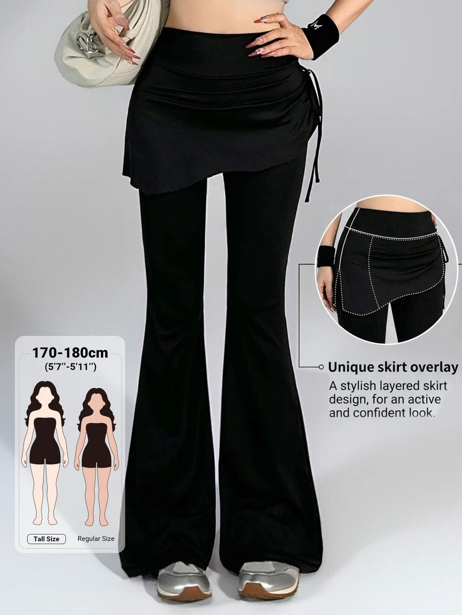 Dazy Tall Women's Fitted Casual 2 In 1 Flare Leg Long Pants - Black - View 1