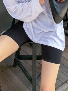 DAZY 青少年女孩純色高腰休閒內搭短褲 - 黑色 - 查看 6