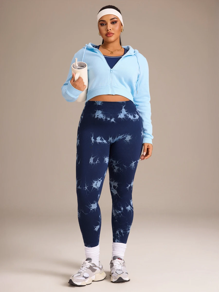 SHEIN Rhythm Era Seamless High Elasticity Women Plus Size Sports Leggings - Navy Blue - View 1