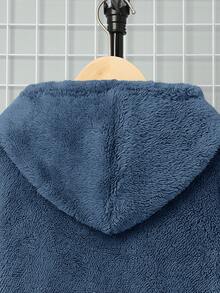 SHEIN 兒童男童休閒刺繡雙面刷毛連帽套頭針織衛衣 秋冬款 - 霧霾藍 - 查看 3