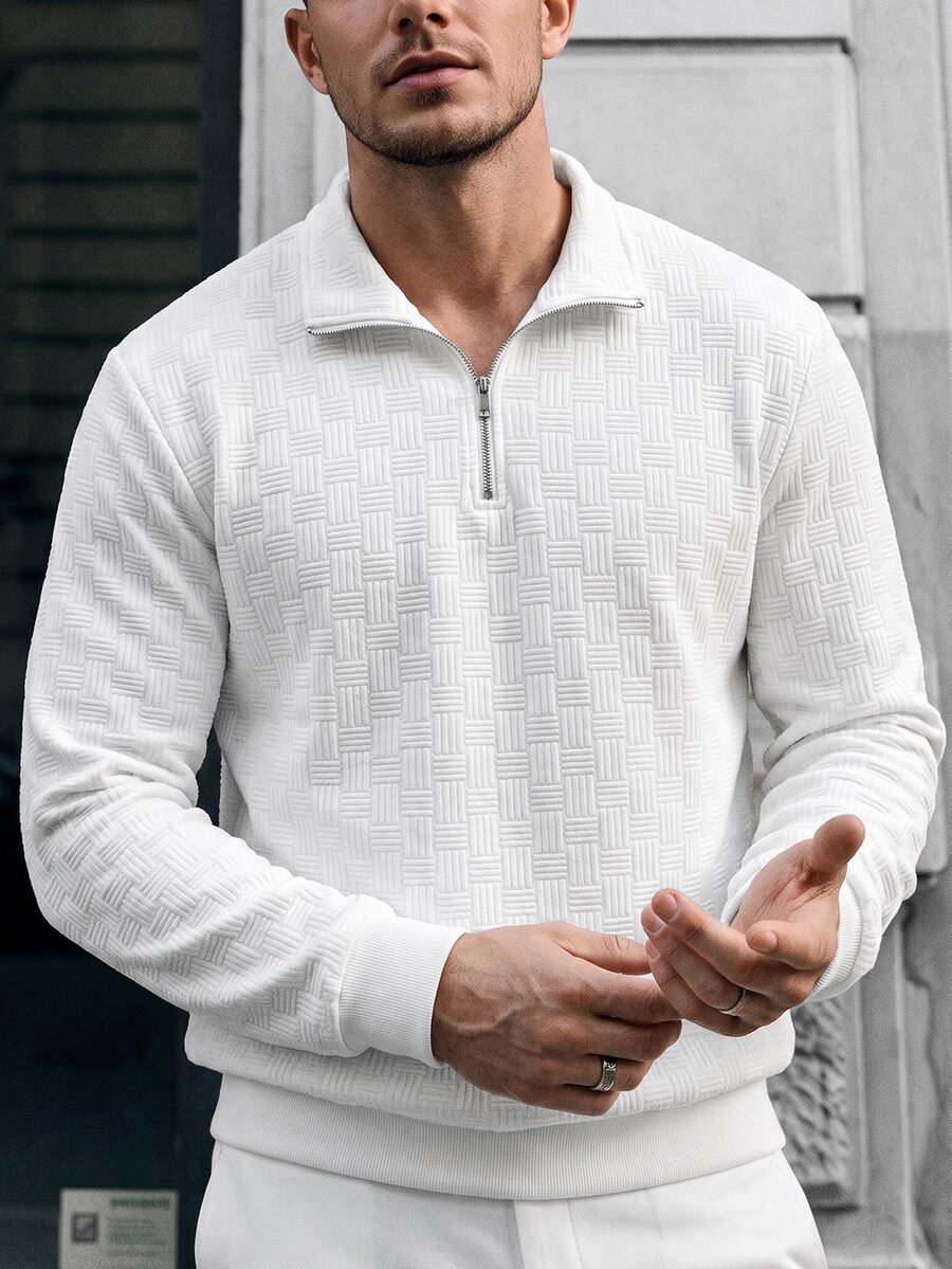 Manfinity CasualCool Men's Solid Color Casual Versatile Daily Wear Pullover Sweatshirt - White - View 1
