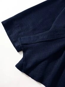 Rusticease Plus Size Button Textured Drawstring Top And Pants 2 Pieces Set Fall - Navy Blue - View 5