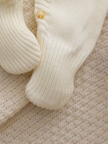 SHEIN 新生兒嬰兒針織連身衣 中性款連腳羅馬裝吊帶連身褲 柔軟舒適 精緻刺繡 重工可愛 秋冬時尚杏色 百搭日常休閒 - 米色 - 查看 6
