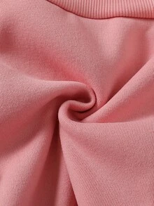 SHEIN 2件組新生女嬰套頭上衣褲子套裝，可愛甜美馬卡龍粉藍白條紋兔兔蝴蝶結長袖圓領，冬季假期公主風親子裝 - 藕粉色 - 查看 11