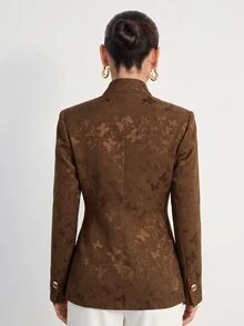 Aveloria Modichic 女款收腰提花西裝外套 金色鈕扣 墊肩設計 優雅咖啡色蝴蝶復古提花聖誕西裝 - 咖啡棕 - 查看 6