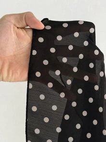 Rustia 大尺碼波點圖案輕盈面料荷葉領長袖喇叭袖性感優雅派對晚宴正式休閒女款襯衫黑色秋季 - 黑色 - 查看 7