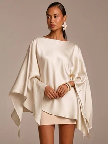 COSMINA 女款純色休閒長袖上衣，適合日常穿著的秋季服飾，優雅女款上衣，奢華晚宴上衣，時尚女款上衣，金色上衣 - 杏色 - 查看 4