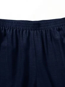 Rusticease Plus Size Button Textured Drawstring Top And Pants 2 Pieces Set Fall - Navy Blue - View 3