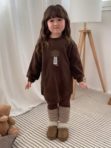 DAZY Gaun Bayi Perempuan Bordir Leher Bulat Bahu Jatuh Lengan Panjang Longgar - Coffee Brown - View 4