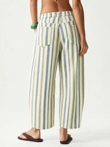 SHEIN MOD Plus Size Street Fashion Button Striped Colorblock Denim Jeans - Multicolor - View 2