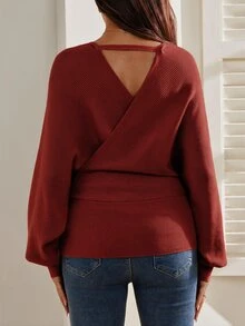 SHEIN 孕婦哺乳心形刺繡優雅長袖針織衫 - 紅木色 - 查看 2