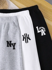 SHEIN 青少年男孩 3件組休閒百搭黑色、灰色、白色多色運動長褲，適合通勤、上學、日常休閒穿著、運動 - 彩色 - 查看 6