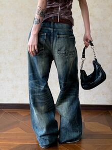 Dazy Tall Women's Loose Straight Leg Street Casual Denim Jeans - Medium Wash - View 2