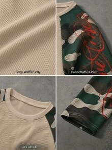 Manfinity Roghcode Men's Camo Contrast Raglan Sleeve American Street Style T-Shirt, Vacation Holiday Goth Autumn - Khaki - View 3