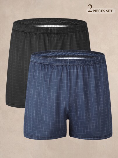 EverLounge Men's Home Shorts Plaid Print Alro Pants (2pcs Set)