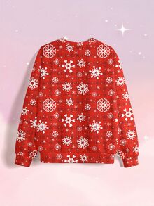 SHEIN X Care Bears Christmas Cute Bear Snowflake Red Plaid All-Over Print Women's Sweatshirt Full Pattern - White - View 4