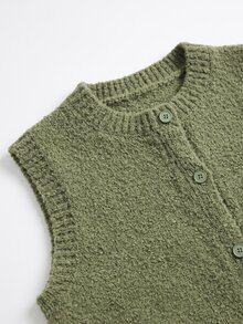 SHEIN Women's Solid Color Casual Versatile Daily Wear Knitted Vest Everyday Olive Green - Green - View 7