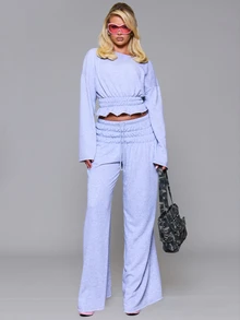 MUSERA Asymmetric Off The Shoulder Slouchy Ruched Gathered Waist Sweatshirt Coord Top Autumn Fall Winter Daily Back To School Pink Pony - Grey - View 2