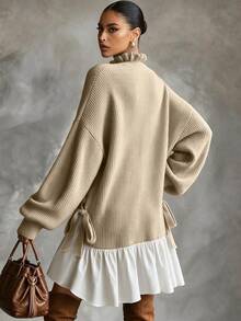 Trelyra Women's Colorblock Pleated Casual Everyday Knit Dress - Apricot - View 2