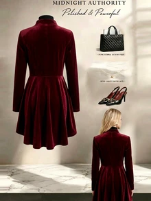 Yalmera Women's Autumn Solid Color Stand Collar Long Sleeve Double-Breasted Napoleon Jacket - Burgundy - View 2