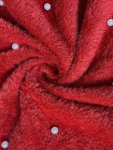 Balvessa Women's Faux Pearl Decor Asymmetrical Shoulder Casual Daily Summer Dress - Red - View 9
