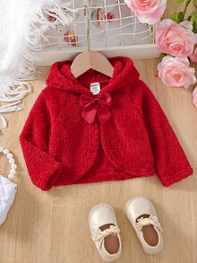 SHEIN 女嬰蝴蝶結裝飾長袖可愛連帽外套 - 紅色 - 查看 12