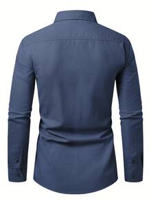 Manfinity Mode Kemeja Pria Lengan Panjang Kasual Bisnis Kancing Tunggal Motif Kotak-kotak - Biru - View 3